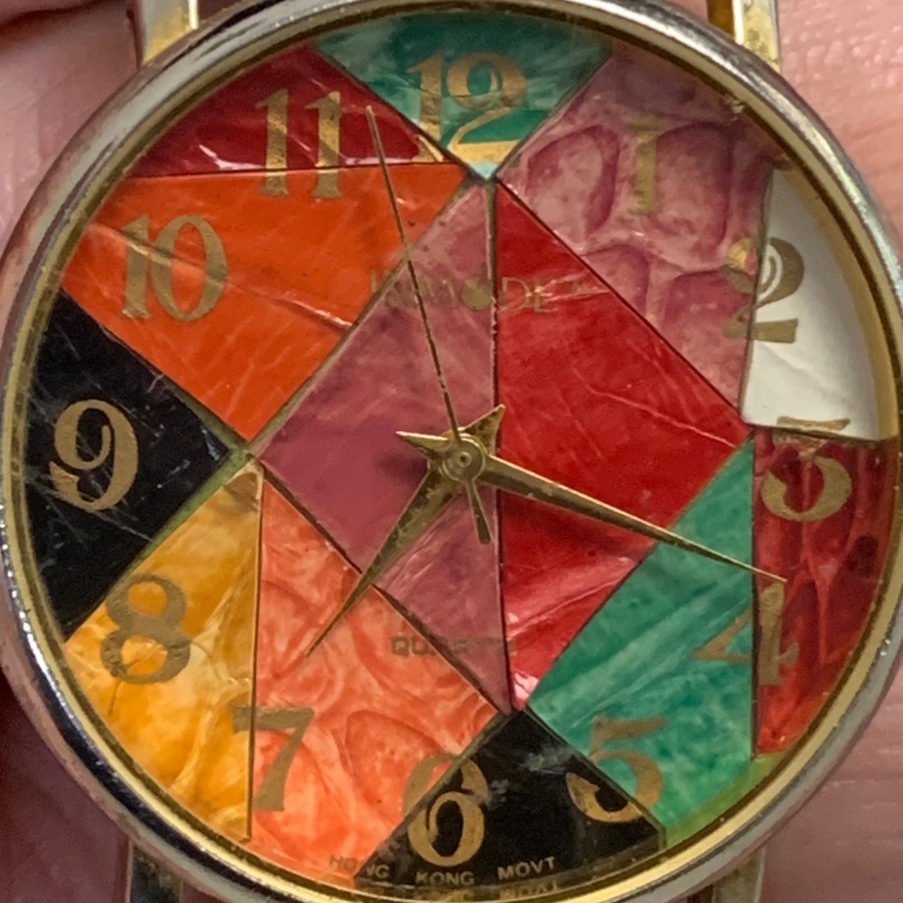 Vintage Geometric Mosaic Patchwork Dial Watch GSL102 Expansion Band Multi-Color